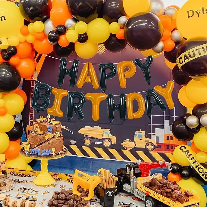 TONIFUL 16 Inch Black Orange Happy Birthday Balloons Banner Decor - Image 4
