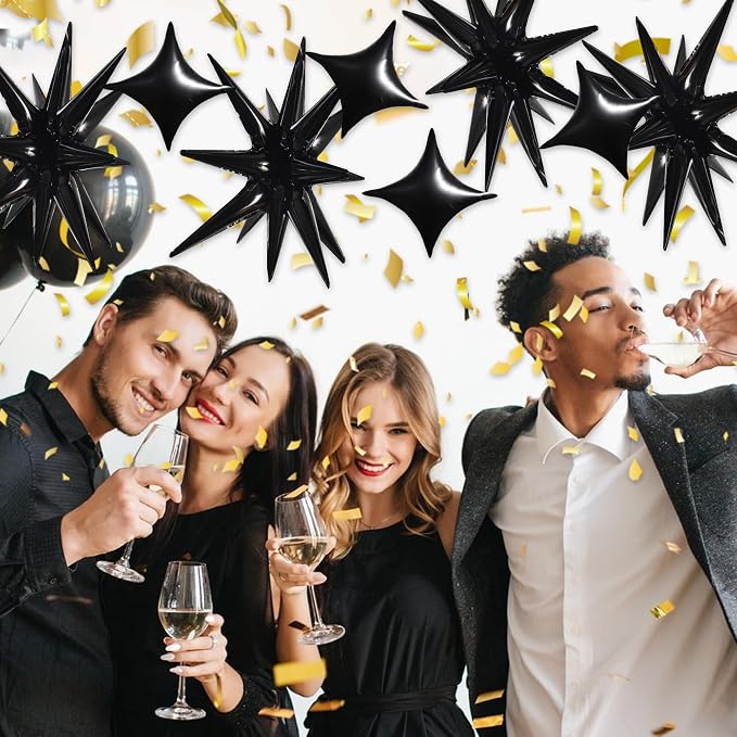 TONIFUL 18Pcs 22Inch Black Large Explosion Star Mylar Balloons and 10Inch Four - Image 3
