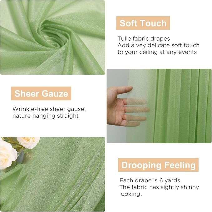 Wedding Arch Draping Fabric Backdrop Drapes 2 Panels, Sage Green | 28.7"x20FT - Image 2