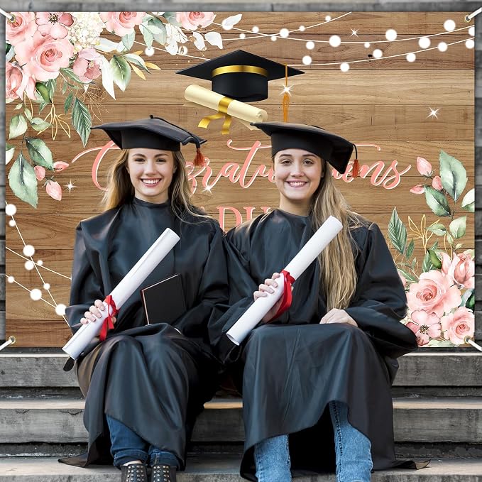 7 x 5 ft Rustic Wood Graduation Banner Congratulations Graduate Party - Image 3