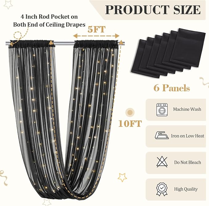 6 Panels Black Ceiling Curtains - Image 2