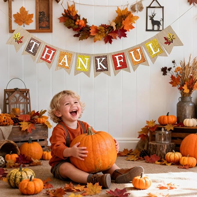 Thankful Burlap Banner, Pre-Strung Thanksgiving Banner Rustic Thanksgiving - Image 6