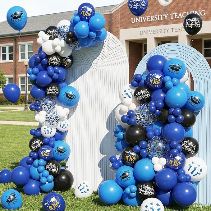 Blue Black White Graduation Balloons, 12 Inch Dark Navy Blue Black Confetti - Image 5