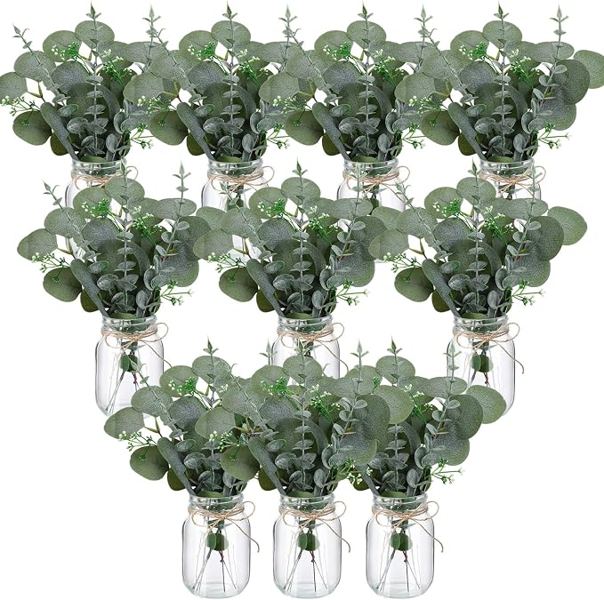 XunYee 10 Set Mason Jars for Centerpieces, Light Green, Eucalyptus | Mason Jar by XunYee