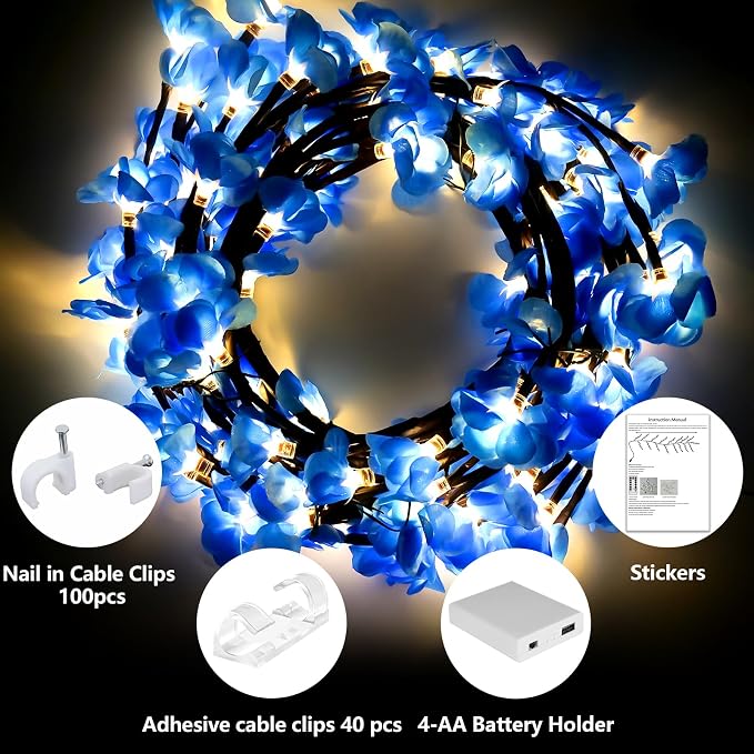 7.55FT 144LED Blue Cherry Blossom Tree Branch Lights - Image 5