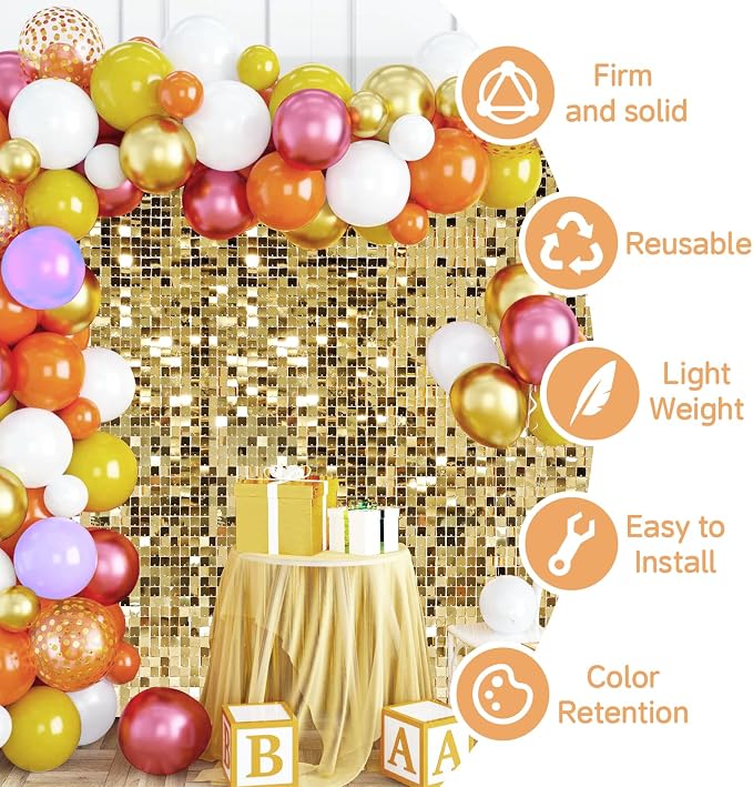 4x6 FT Light Gold Shimmer Wall Backdrop, Glitter Bling Photo Backdrop - Image 3