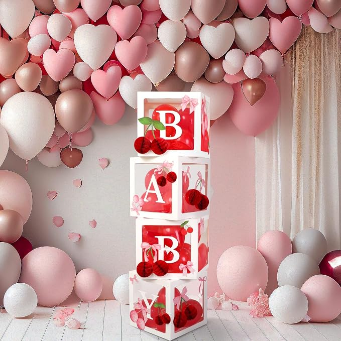 Civaner 63 Pcs Cherry Baby Shower Decorations Baby Balloon Boxes Birthday Party - Image 5