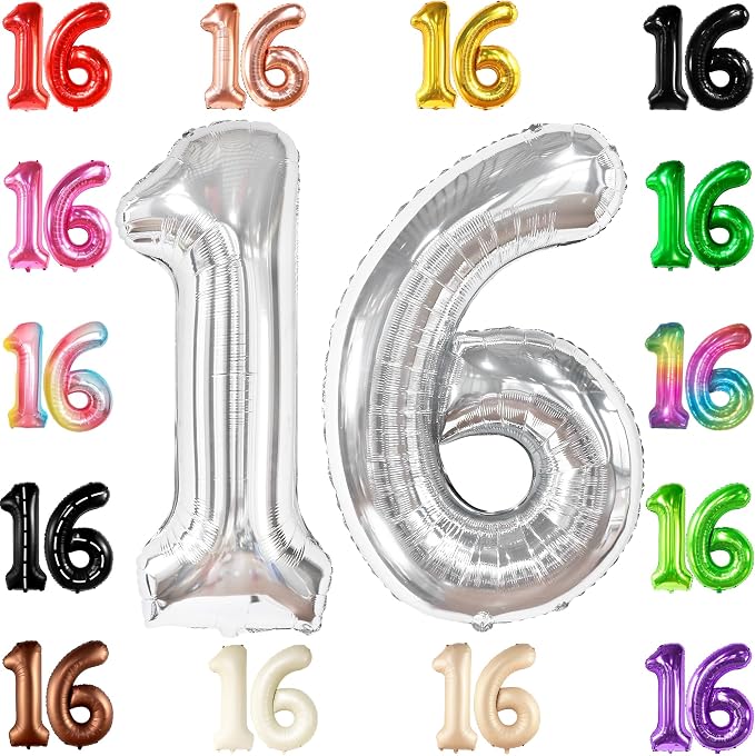 KatchOn Silver 16 Balloon Numbers 40 Inch | Happy 16th Birthday Balloons by KatchOn