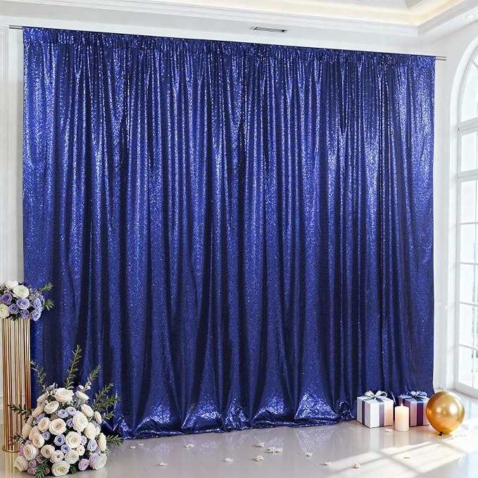 SquarePie 10x10ft Navy Blue Sequin Backdrop, High Density Non-Transparent by SquarePie