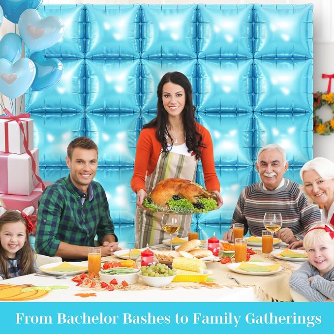 Light Blue Square Foil Balloons 25 Pcs Metallic Light Blue Balloons Wall - Image 6