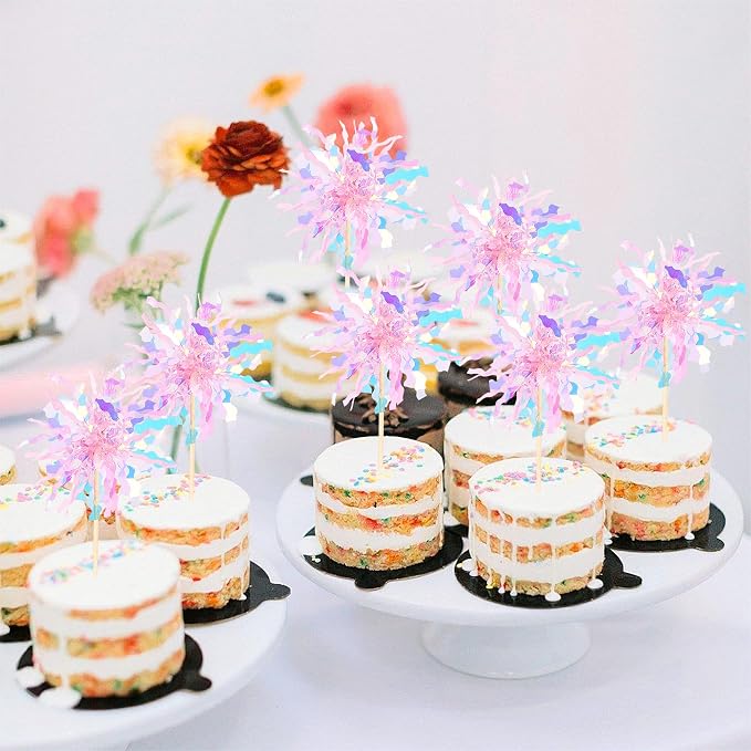 30 PCS Foil Firework Cupcake Toppers Sparkle Tinsel Cupcake Picks Happy - Image 6
