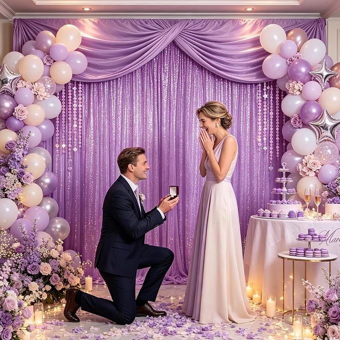 Hahuho Lavender Sequin Backdrop Curtain, Party Decoration（1 Panels, 4FT x 8FT - Image 4
