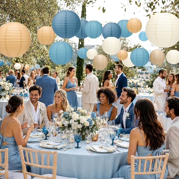 15 Pack Dusty Blue Paper Lanterns - Image 3