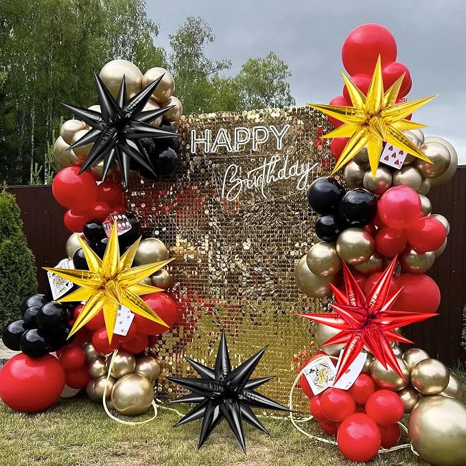 Red Black and Gold Star Balloons, 12 Point Spike Foil Cone Balloon - Image 5