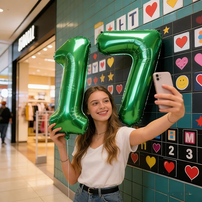 Number 17 Balloons 40 Inch for 17 71 Birthday Party Decorations, Dark Green | - Image 4