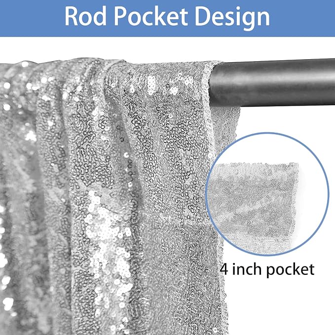 Hahuho Silver Sequin Backdrop Curtain, Party Decoration（6 Panels, 2FT x 8FT - Image 2