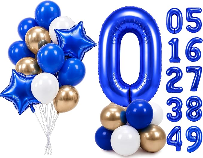 PartyWoo Number Balloons 40 Inch Blue Number 0 Kit by PartyWoo