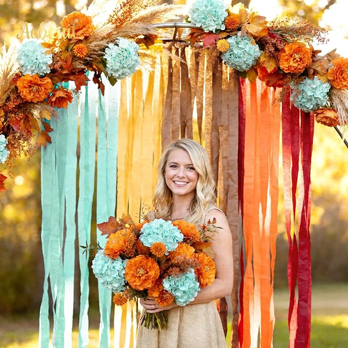 AOBKIAT Fall Colorful Streamers Party Decorations, 5 Rolls | Orange Brown - Image 2