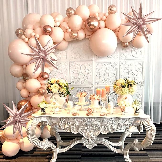 Rose Gold Star Balloon 12 Point Cone Explosion Star Foil Balloons | 60 Pcs Rose - Image 6