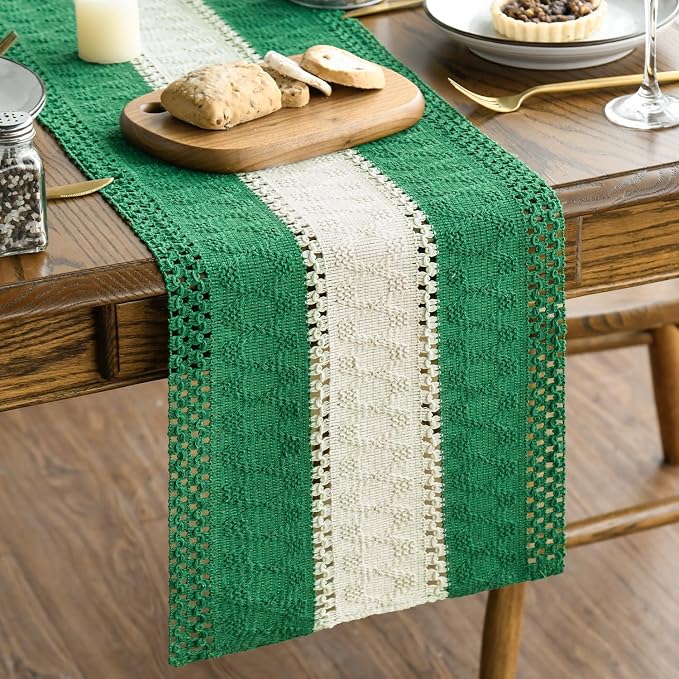 Artoid Mode Emerald Green Farmhouse Woven Table Runner 12x72 Inch | Holiday by ArtoidMode