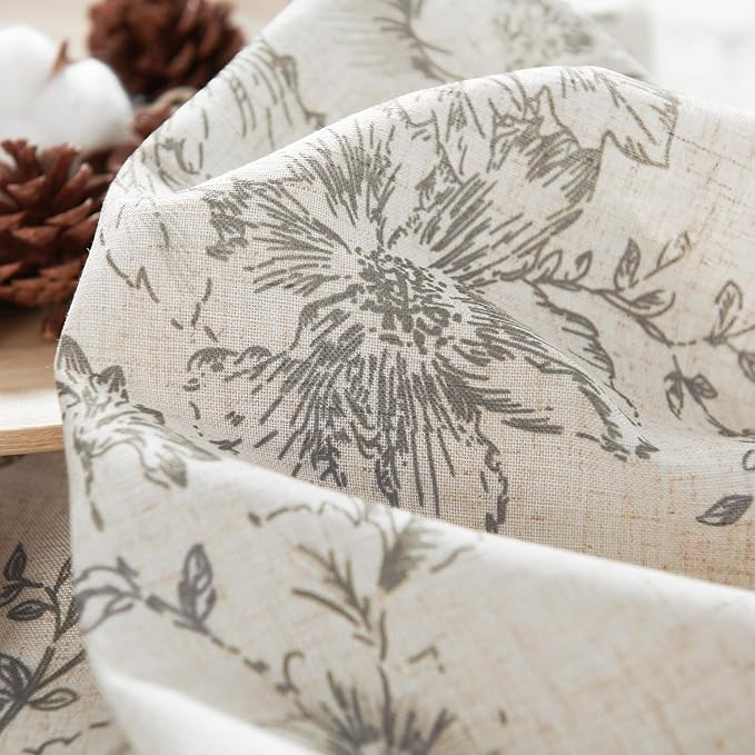 jinchan Grey Floral Linen Curtains 90 Inch Vintage Back Tab 2 Panels | Light - Image 9