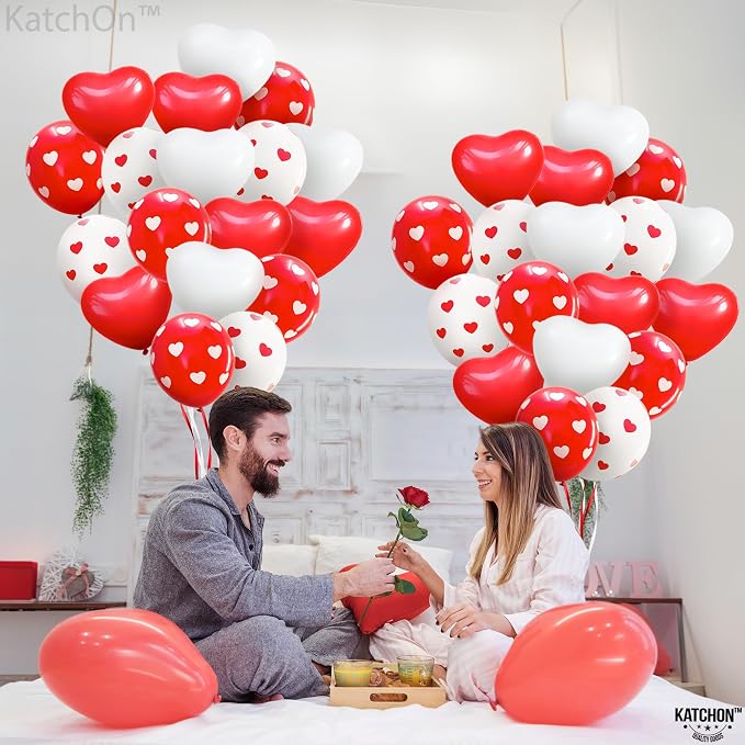 KatchOn Red and White Balloons 12 Inch, Heart Decorations, Romantic Decorations - Image 2