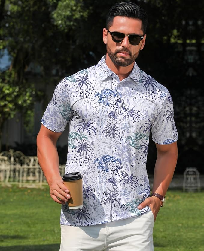 zeetoo Men's Polo Shirts Hawaiian Golf Polos Shirts Short Sleeve Performance Moisture Wicking Mens Golf Shirts