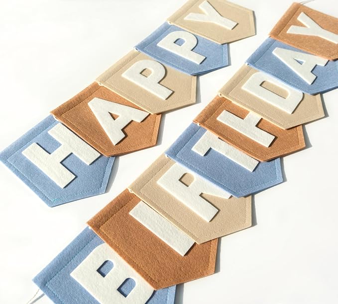 Felt Blue Khaki Happy Birthday Banner Birthday Decorations by HODIHIWI