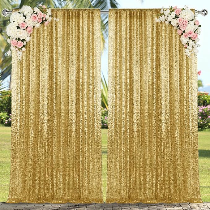4×8FT-2PCS Gold Sequin Backdrop Curtains Panels, Photography Backdrop Glitter - Image 2