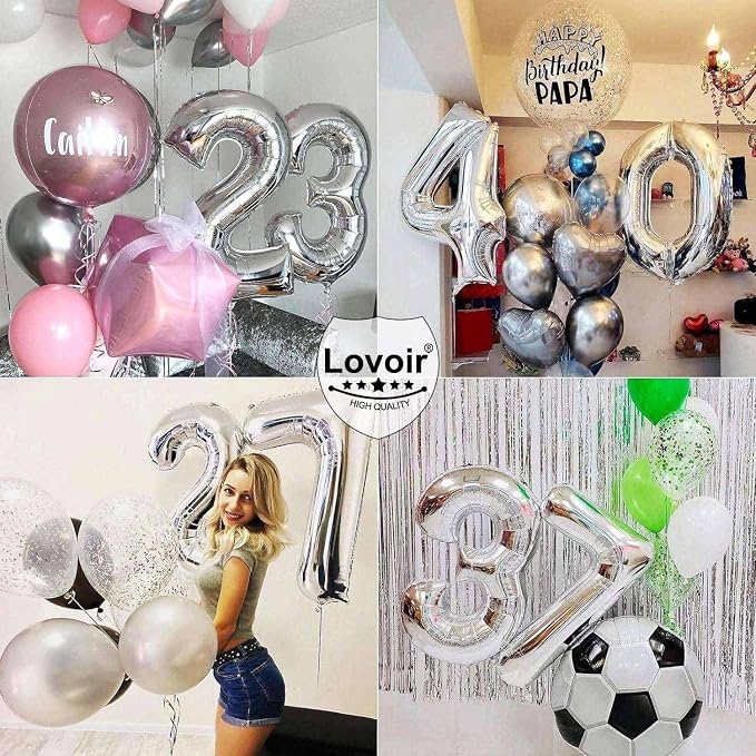 Silver 10 Number Balloons, 40 Inch Giant Number 10 Balloons Foil Mylar Helium - Image 7
