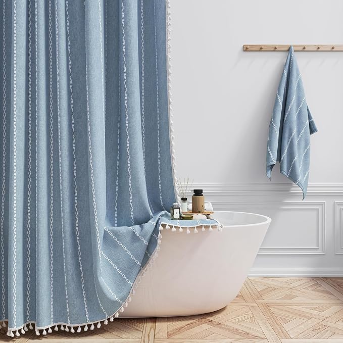 54 x 72 Boho Farmhouse Linen Heavy Duty Cloth Shower Curtain Set, 330GSM Linen by ShowerCurtain