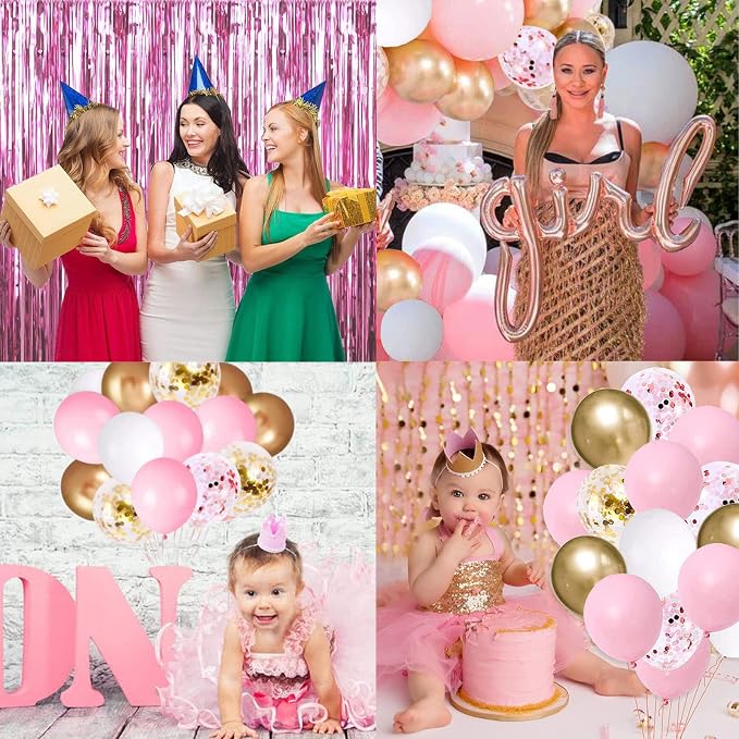 Pink Gold Birthday Party Decorations, Happy Birthday Banner, Heart Star Foil - Image 7