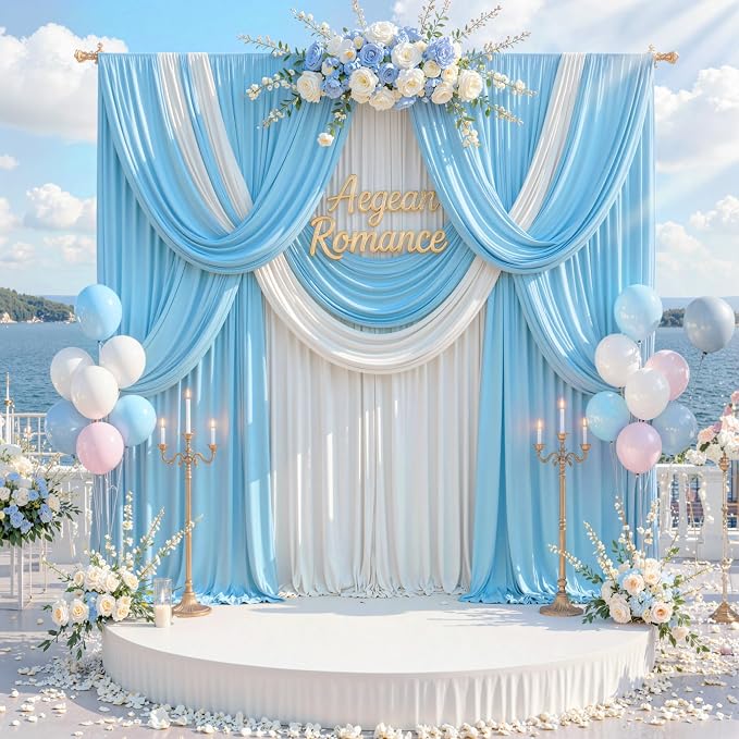 10 ft x 10 ft Wrinkle Free Baby Blue Backdrop Curtains - Image 4