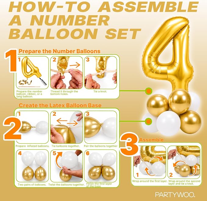 PartyWoo Number Balloons 40 Inch Gold Number 4 Kit 25pcs - Image 7