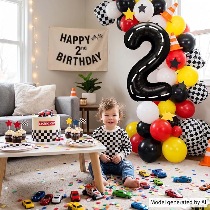 Black and White Stripes Number 2 Balloon 40 Inch, Foil road sign Numeral | - Image 6