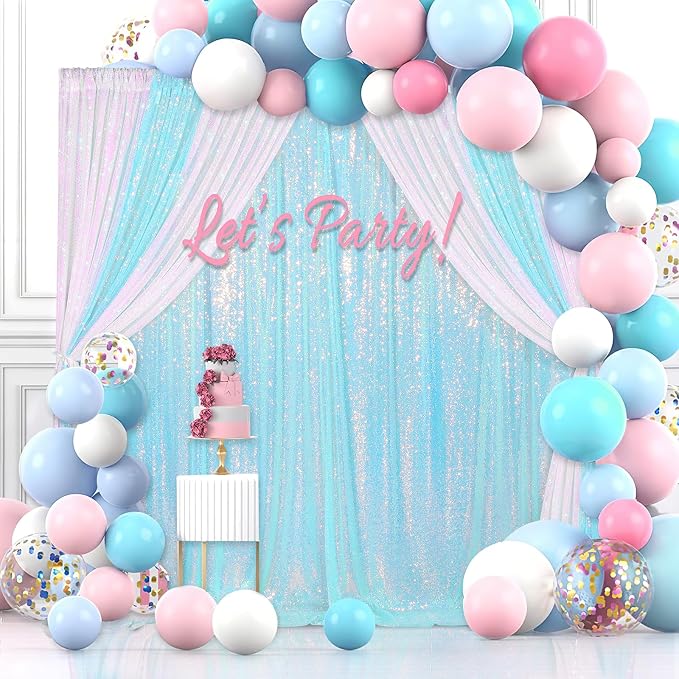 Blue Iridescent Sequin Backdrop 8ft x 8ft Glitter Photo Booth Backdrop | Sequin - Image 4