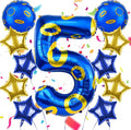 40 Inch Blue and Golden Ring Themed Number Balloon, Number Block Foil Number 5 by AXBMM