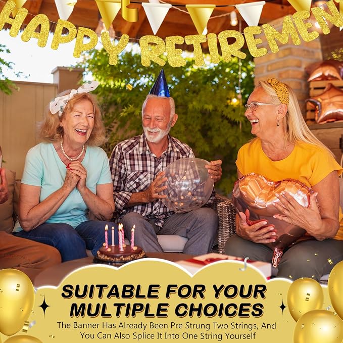 Fulmoon Pre Strung Happy Retirement Banner Glitter Retirement Sign Funny - Image 5