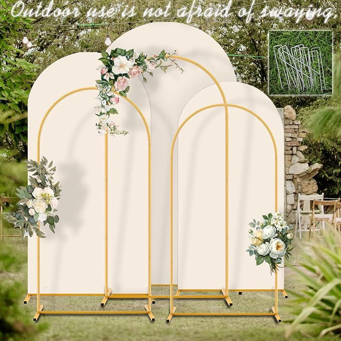 Arch Backdrop Stand and Cover Set Metal Arch Frame Stand Gold - Image 2