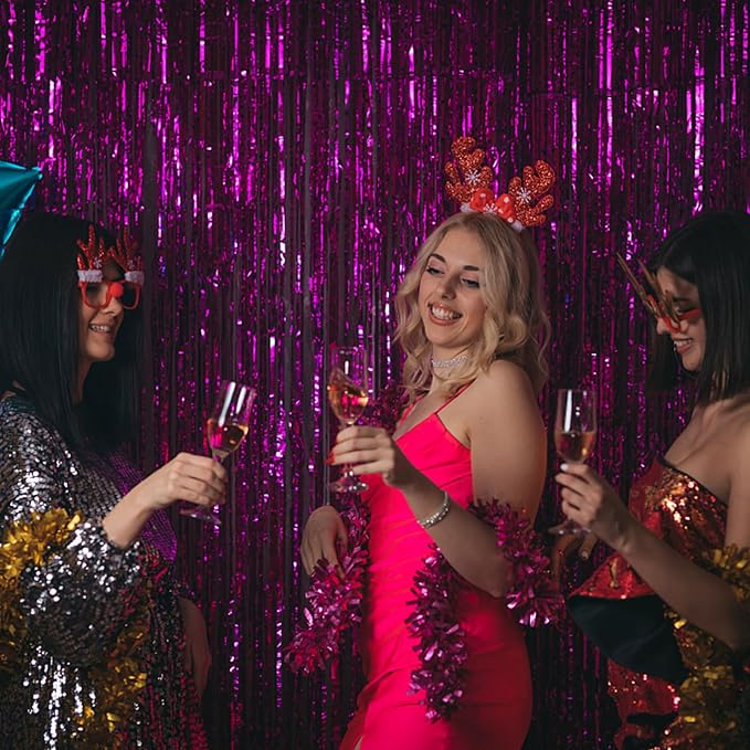 2 Pack Hot Pink Party Backdrop Birthday Decorations Tinsel Curtain Party - Image 4