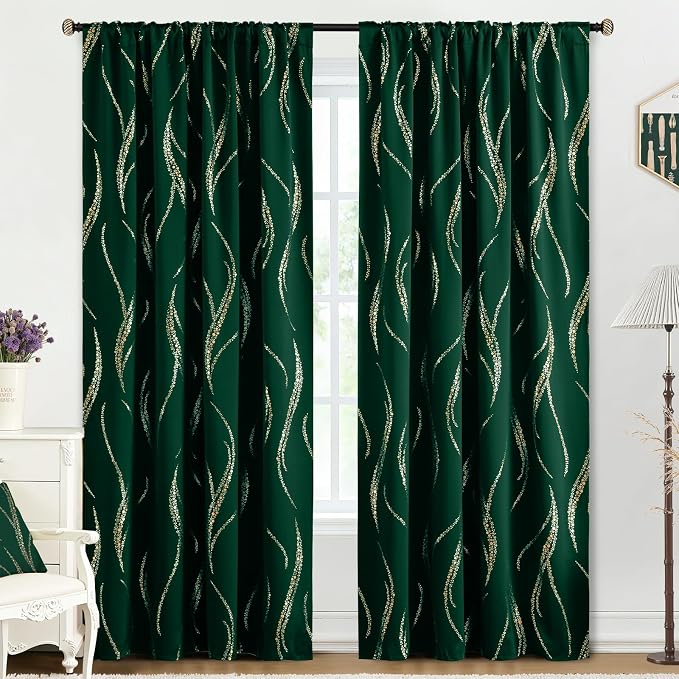 Yakamok Emerald Green Curtains for Livingroom Foil Print W52 x L96-inch | - Image 3