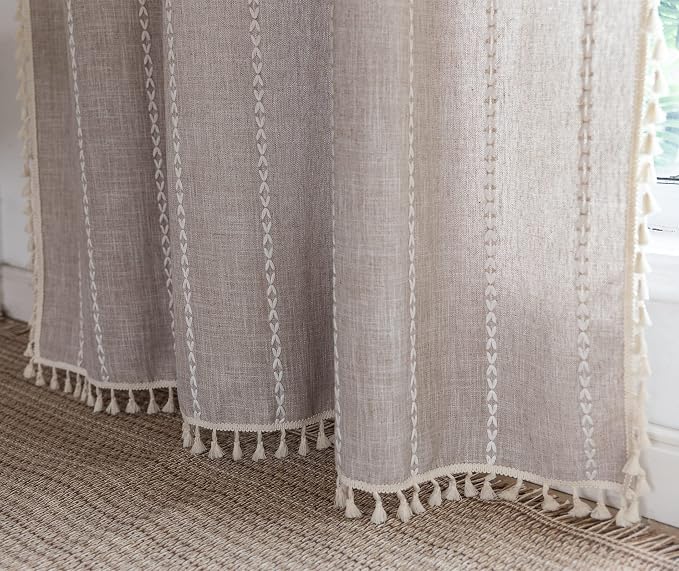 RoomTalks Tan Rustic Farmhouse Linen Kitchen Curtains 54 Inch Length Country - Image 3