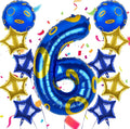40 Inch Blue and Golden Ring Themed Number Balloon, Number Block Foil Number 6 by AXBMM