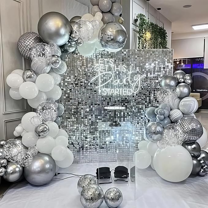 White and Silver Balloons, Metallic Silver and White Balloons Pearl White - Image 5