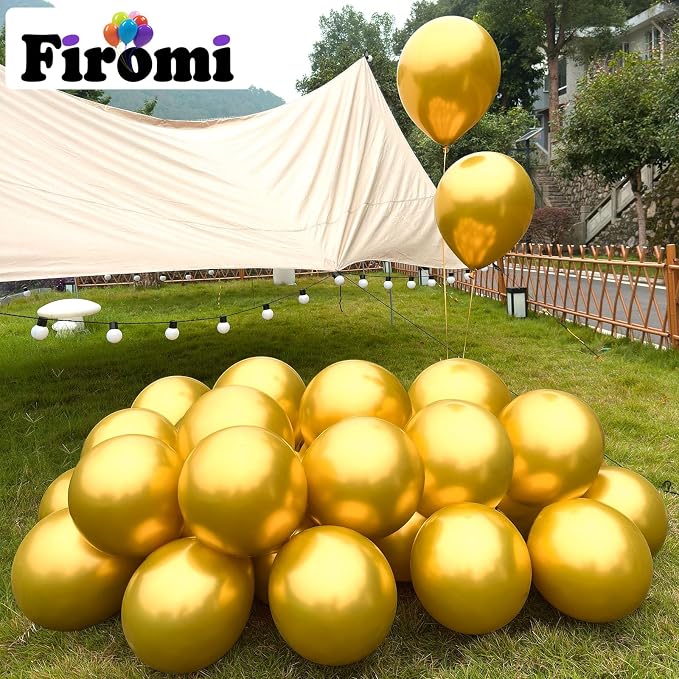 Firomi Metallic Chrome Gold Balloons 12-inch 100 Pack | Thicken Shiny Helium - Image 3