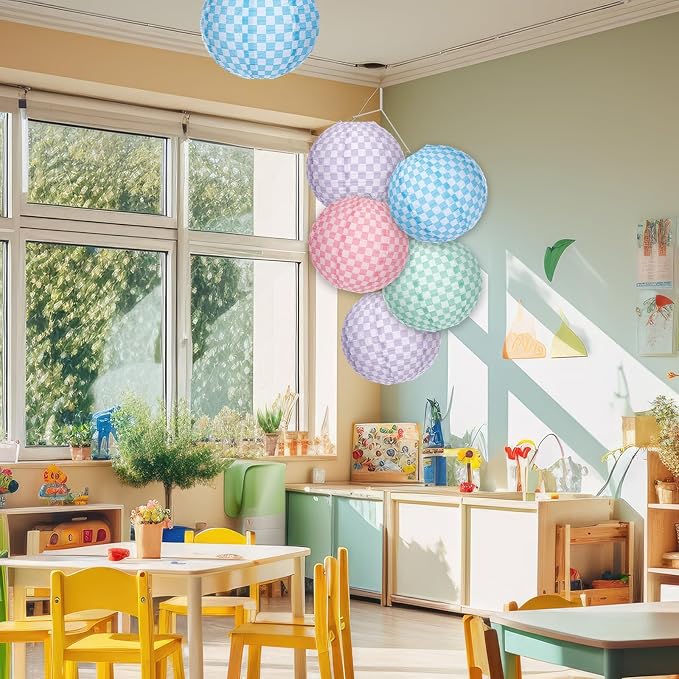 Baquler 12 Pcs Checkered Hanging Paper Lanterns Party Decorations, 8 Inch Round - Image 6
