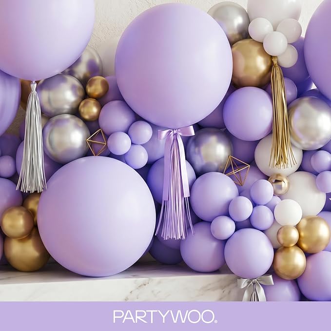 PartyWoo Lavender Balloons 100pcs Light Pastel Purple Lilac Color | 36 18 12 10 - Image 8