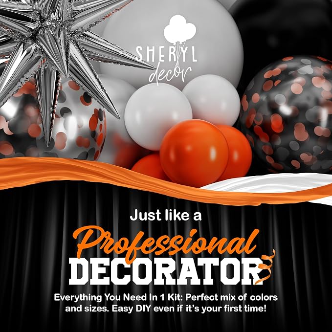 ALL-IN-1 Orange Black White Balloons Arch Kit - Image 8
