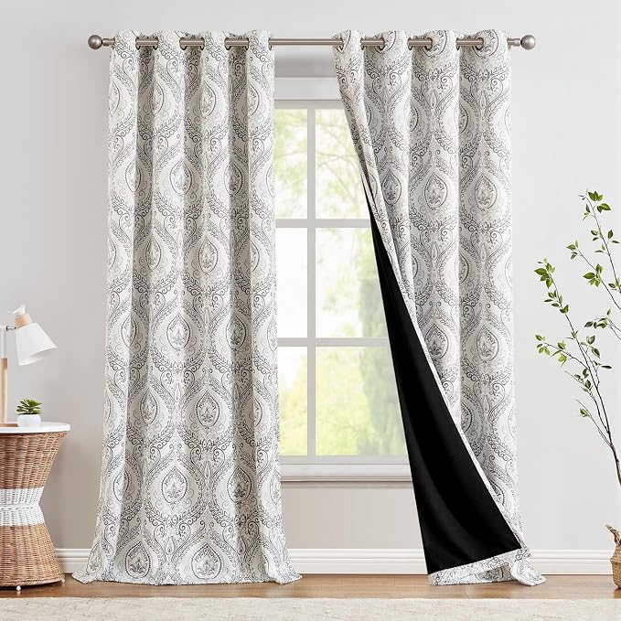jinchan Grey Blackout Curtains 108 Inch Damask Vintage Grommet 2 Panels | Room by JINCHAN