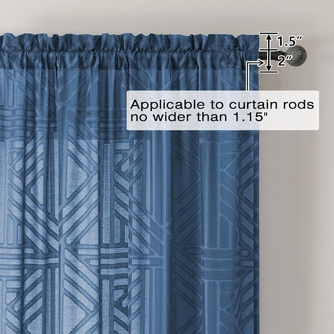 Simplebrand Semi Sheer Dusty Blue Curtains 36 Inch Length 2 Panels, Geometric - Image 5